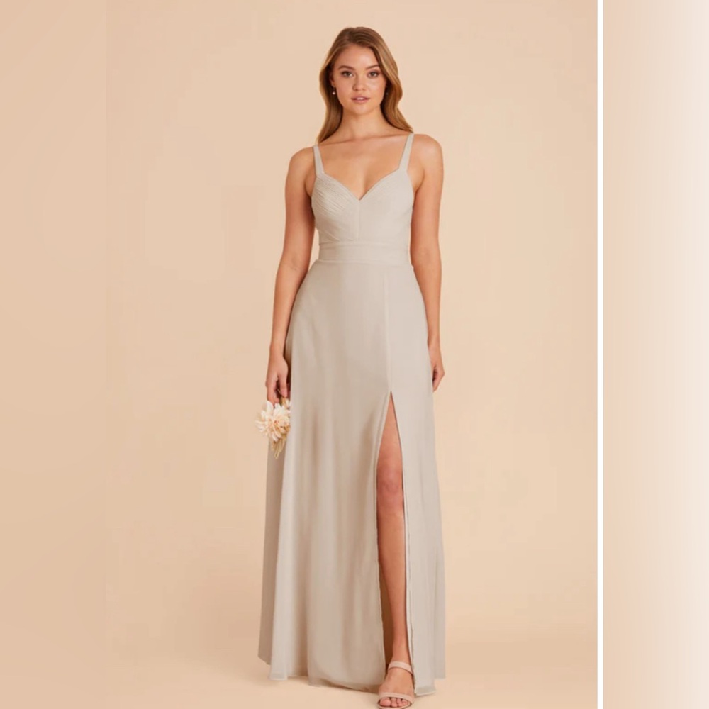 Bird grey dress in Deborah Chiffon Dress - Neutral Champagne.